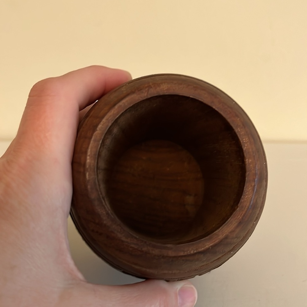 Vintage Hand Carved Teak Sheesham Wooden Lidded Spice Trinket Storage Jar - Picture 5 of 10
